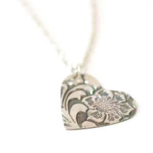 Stamped Southwestern Inspired Heart Pendant // Tooled Leather Style Pendant // Perfect Gift for Cowgirl