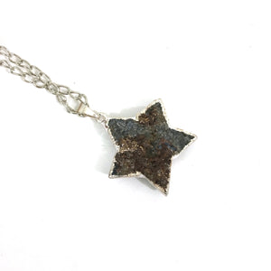 Teal Crystal Druzy Star Pendant on Silver Plated Chain