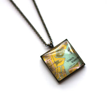 Load image into Gallery viewer, Necklace - Tokyo Vintage Map Small Square Pendant
