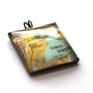 Necklace - Tokyo Vintage Map Small Square Pendant