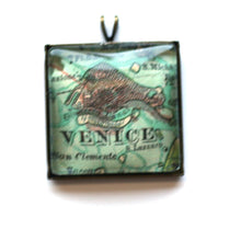 Load image into Gallery viewer, Necklace - Venice Vintage Map Small Square Pendant