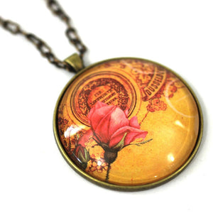 Vintage Rose - Flower Pendant on Antique Bronze Chain - Simple Statement Necklace - 30" Long - Papersonal - Clay Space