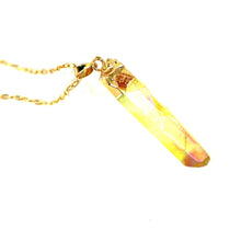 Load image into Gallery viewer, Yellow Raw Aura Crystal Pendant on 18&quot; Long 24k Gold Plated Chain