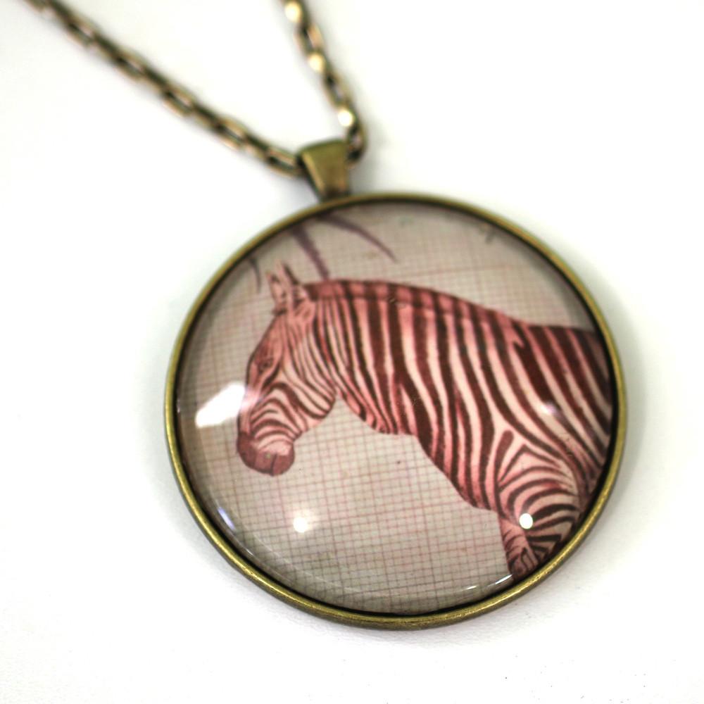 Zebra - Wildlife Pendant on Antique Bronze Chain - Simple Statement Necklace - 30